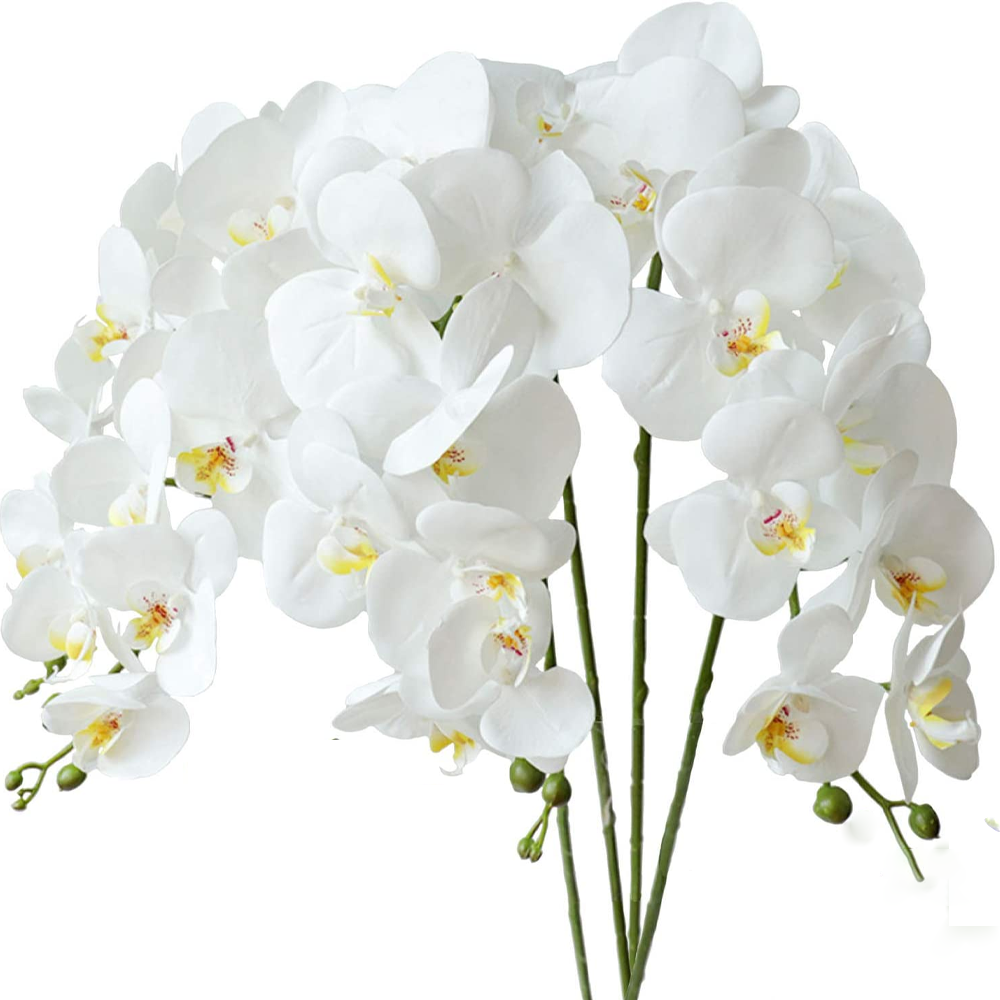 Szt. Sztuczne kwiaty storczyka Phalaenopsis, białe, 70 cm, z liśćmi storczyka, sztuczne