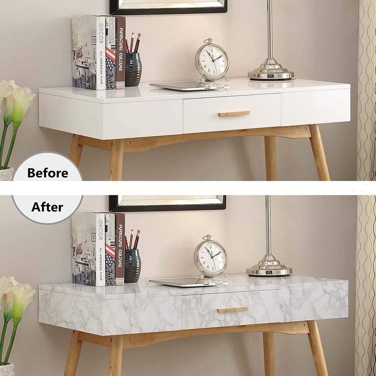 Film Autocollant Effet Marbre Pour Meuble - 40x300cm - Vinyle Imperméable, Repositionnable - Gris - Rénovation Facile Comptoir, Table, Mur