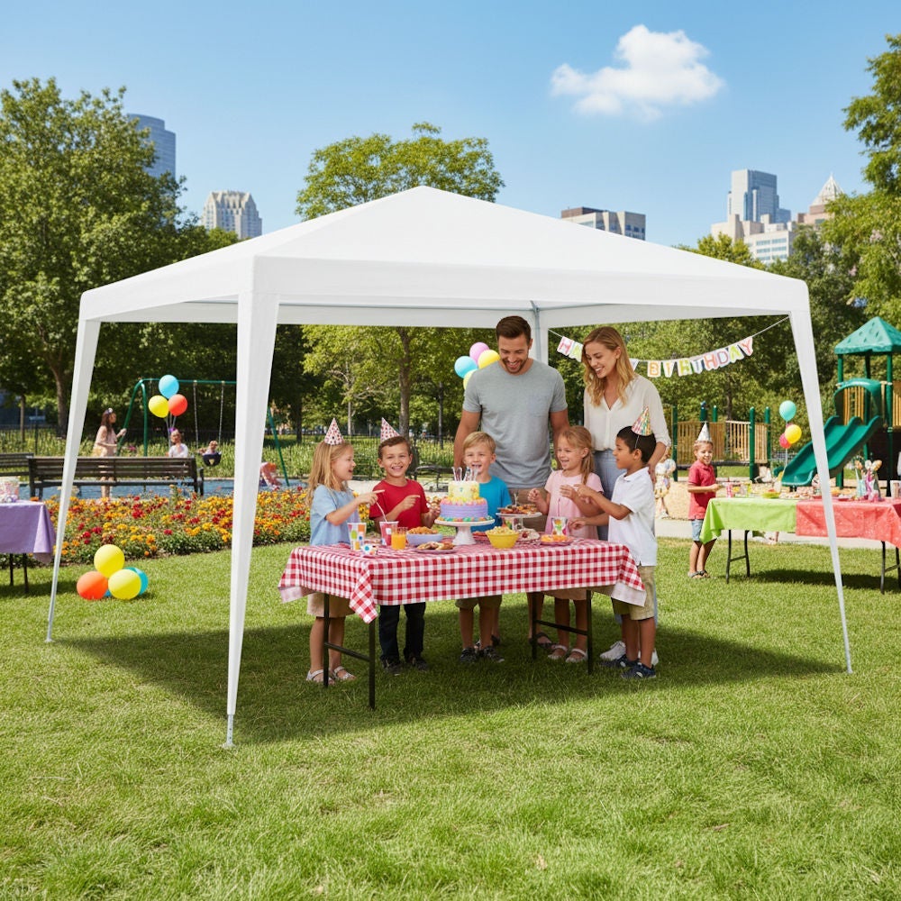 Carpa Cenador Gazebo Desmontable 3 x 3 m Blanco, con Tubos de Acero, Protección UV, Rafia PE resistente Lluvia. - 4