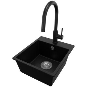 Lavello Da Cucina In Granito Nero 55x45cm | 80% Sabbia Di Quarzo, Con Sifone E Scarico - Foto 2