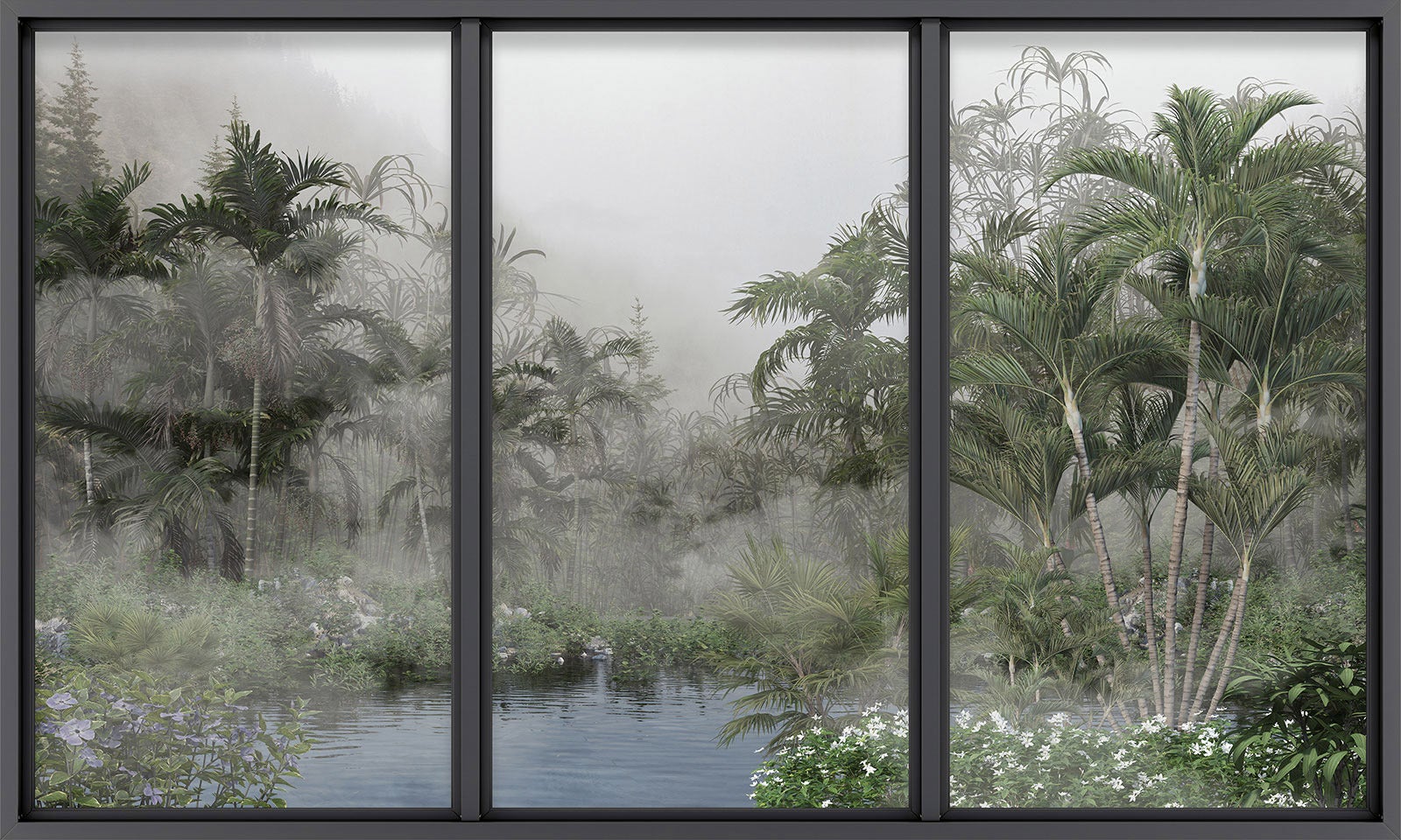 Papier peint panoramique intissé décoratif Trompe l'oeil baie vitrée - Jungle - L260 cm x H156 cm - 2