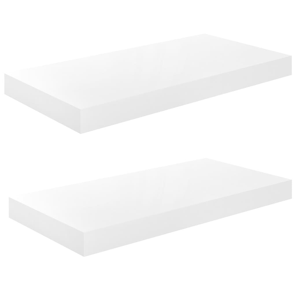 Półka ścienna wisząca 2 szt. MDF biały połysk 50x23x3,8 cm