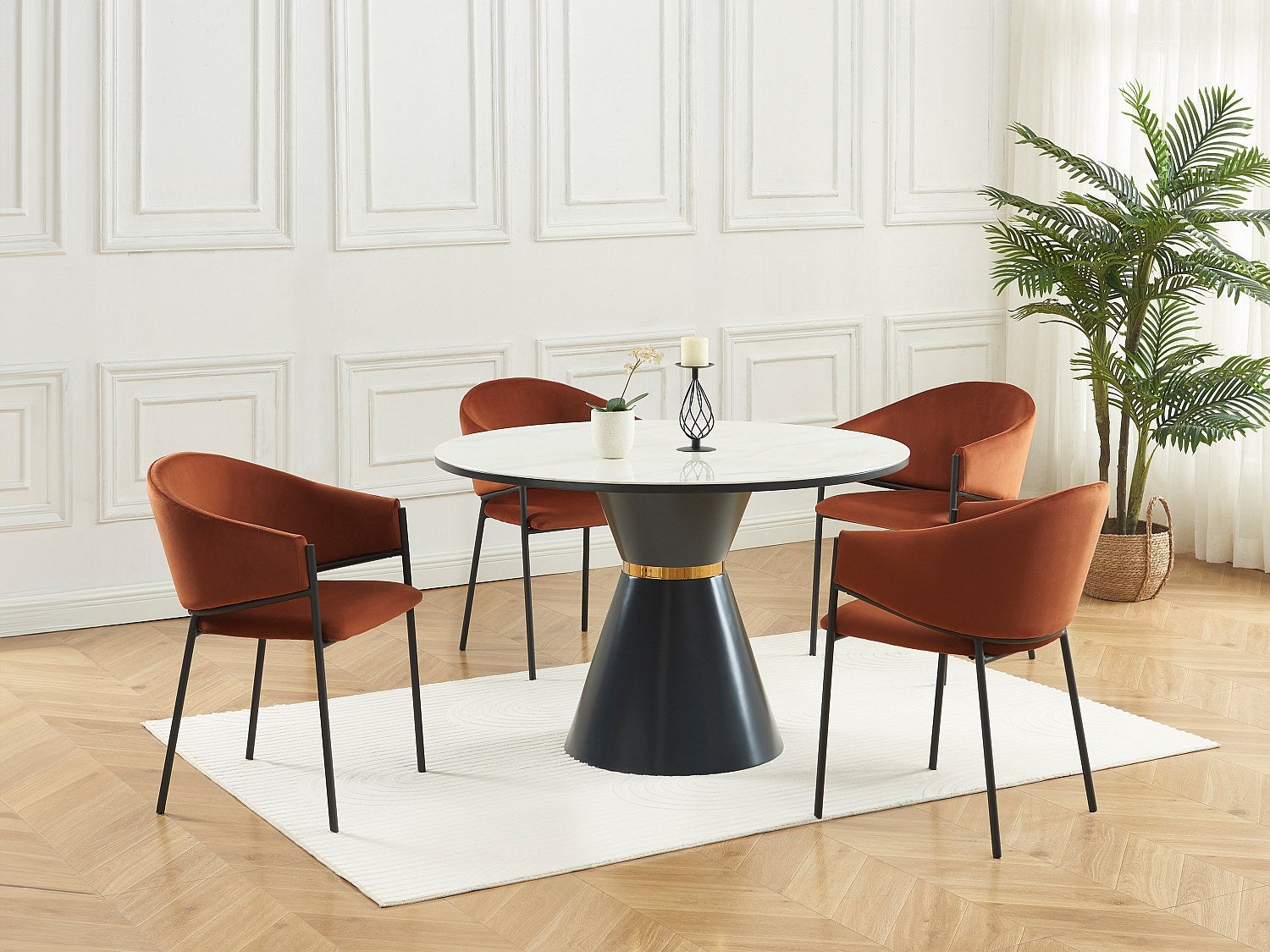 Zestaw 6 krzeseł z podłokietnikami z weluru i czarnego metalu - Terakota - ORDIDA Pascala Morabito