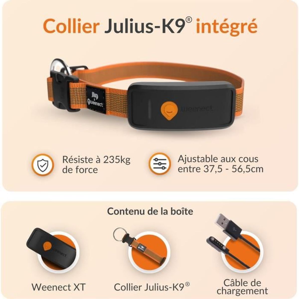 Coleira GPS para cães - WEENECT Dog XT - Antena XL - Ä prova d'água - Coleira Julius-K9 - Funciona com singura - Laranja - 8