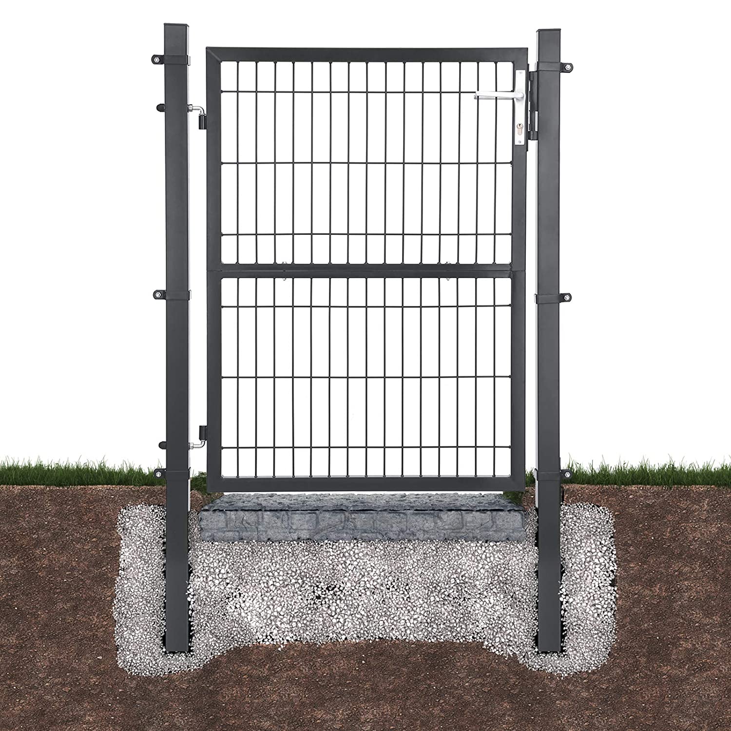 Songmics portillon en acier galvanisé, portail de clôture, porte de jardin, 106 x 170 cm (l x h), gris - 3