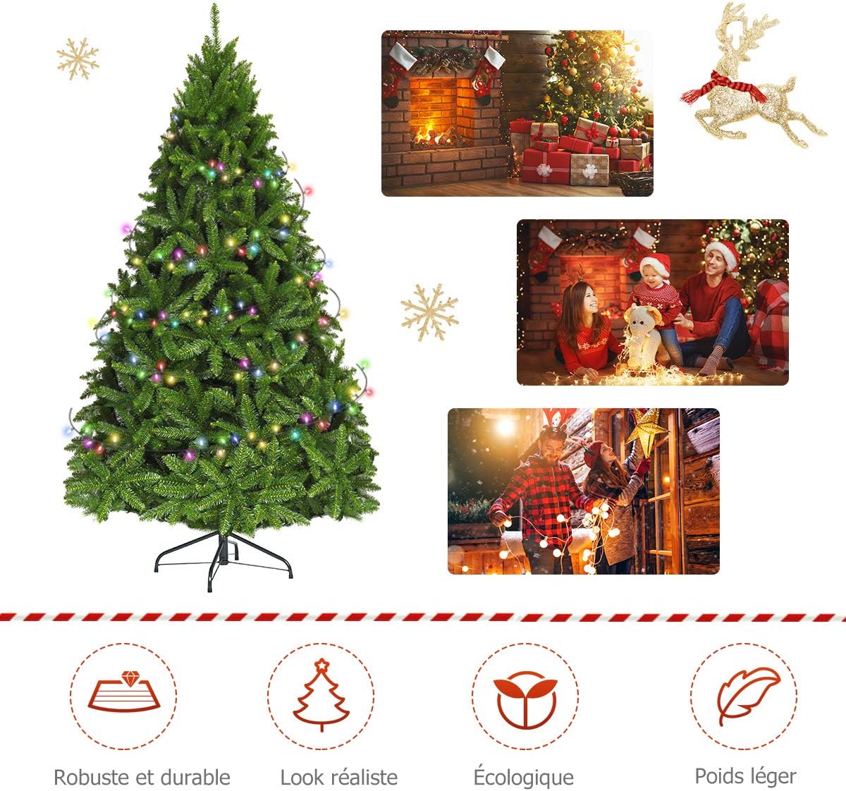 Árbol de Navidad Artificial, 1250Ramas de PVC Ignífugo, Apertura Automática, Decoración Navideña para el Hogar, Verde (180 CM) - 6