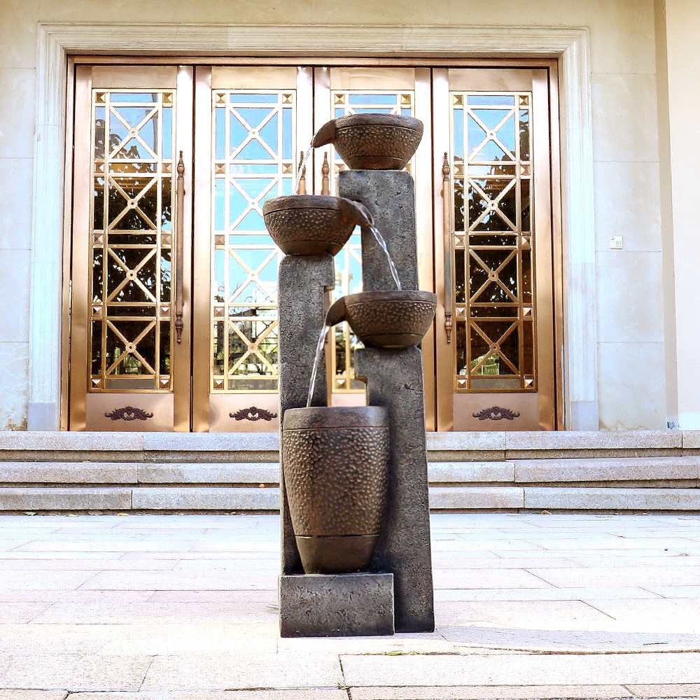 Fuente de Jardín Eléctrica 102 cm con Macetas Apilables, Luz LED Cálida y Cascadas Relajantes - 2