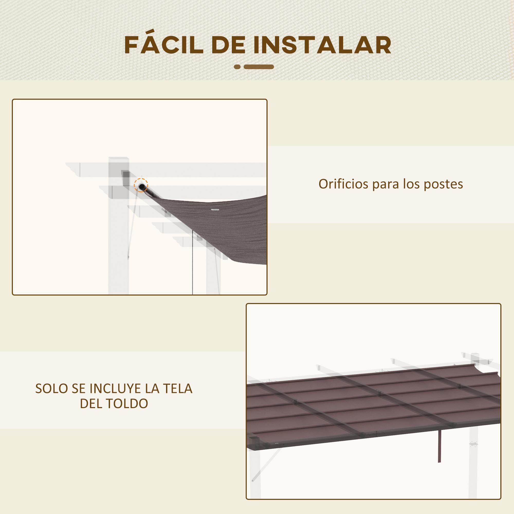 Cubierta para pérgola toldo retráctil Outsunny 350x250 cm café - 6