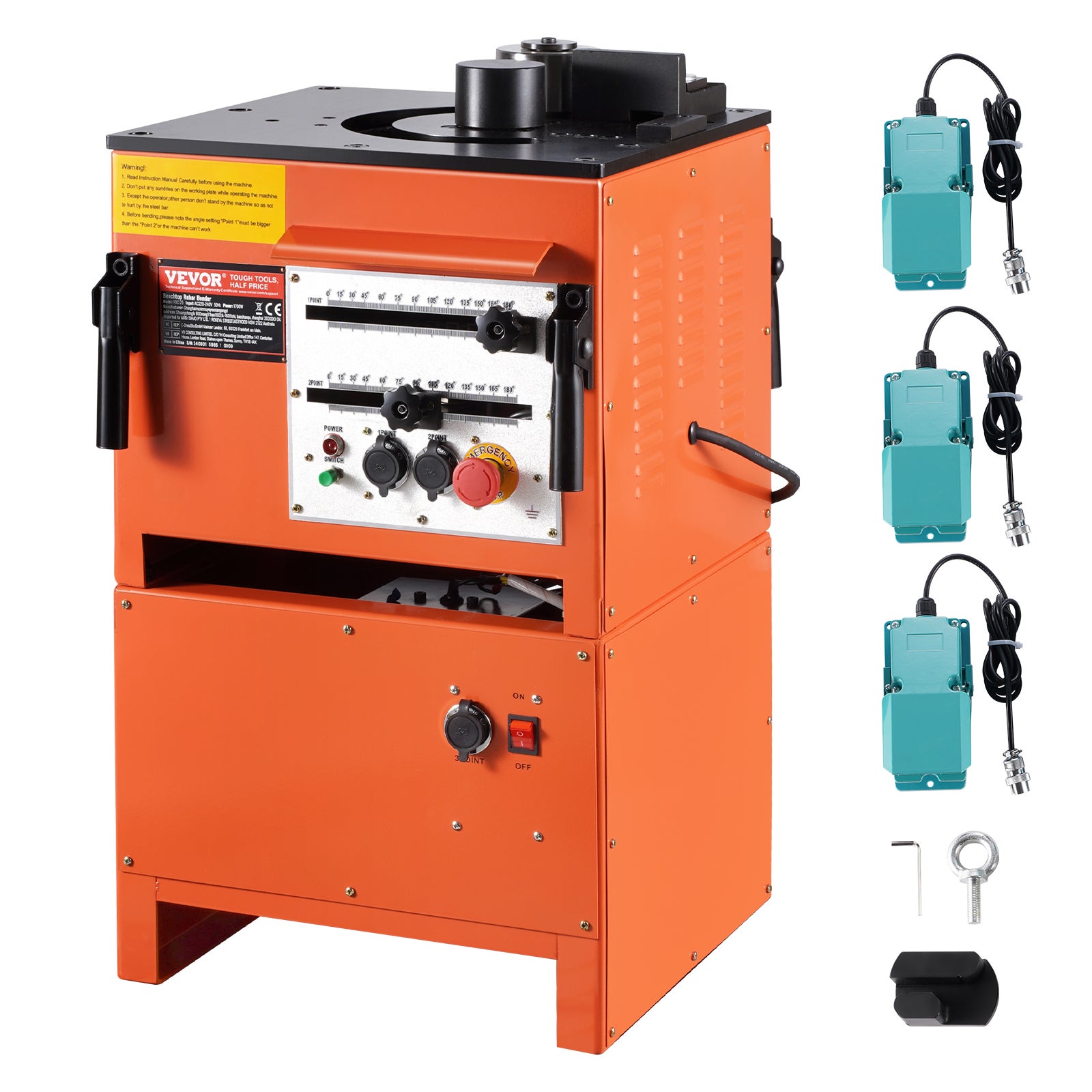 Hydrauliczna elektryczna giętarka do prętów zbrojeniowych 2 w 1, 1700 W, 3 kąty 4-25 mm VEVOR