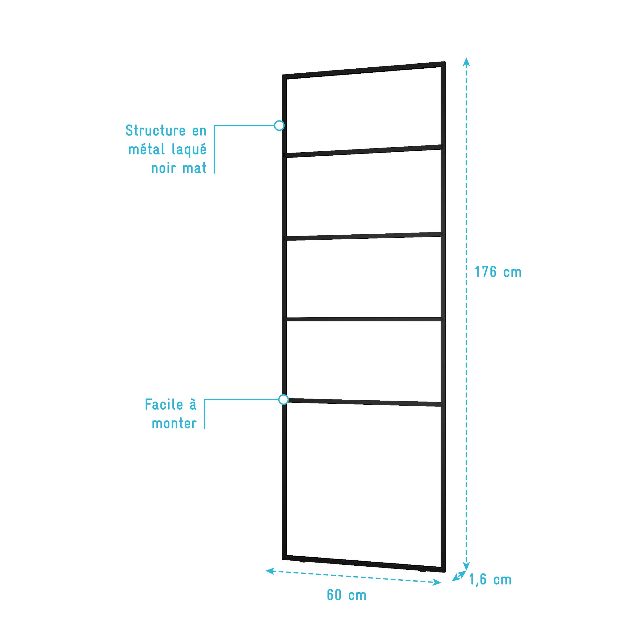 Porte serviettes en métal Noir Mat 60x176cm - Type Atelier - FACTO DARK 2 - 4