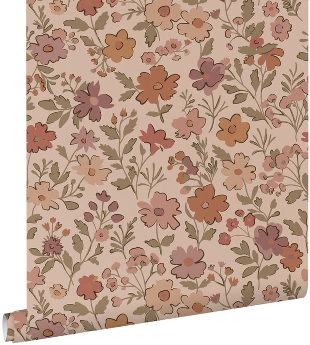 Tapeta kwiaty terakoty różowej - 53 cm x 10.05 m - ESTAHOME