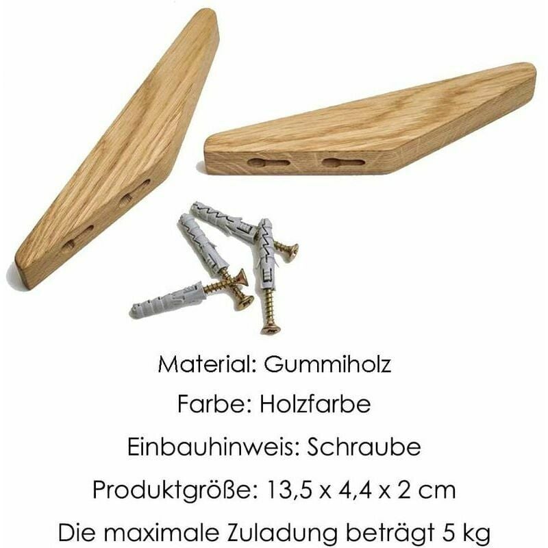 Lot de 6 patères en bois vintage, patères en bois, capacité de charge 5 kg, patères murales, patères multi-usages, patères clés (lot de 6) - 4