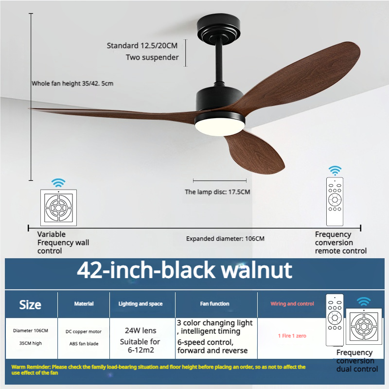 Wentylator sufitowy 106 cm ze światłem,pilotem sterownikiem ściennym,cichym silnikiem prądu stałego,6 prędkościami,3 temperaturami barwowymi,timerem - 4