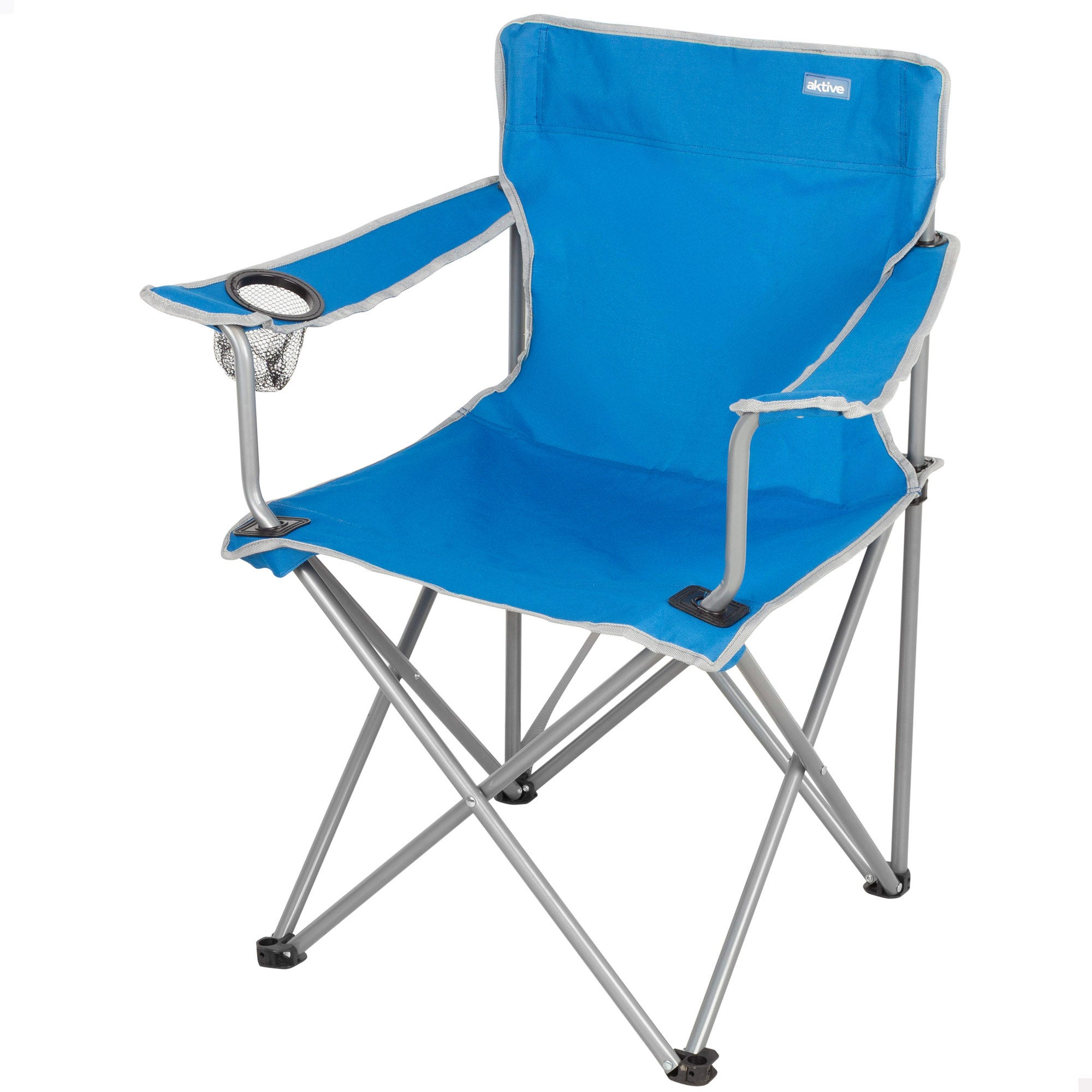 Aktive silla plegable camping azul con portavasos