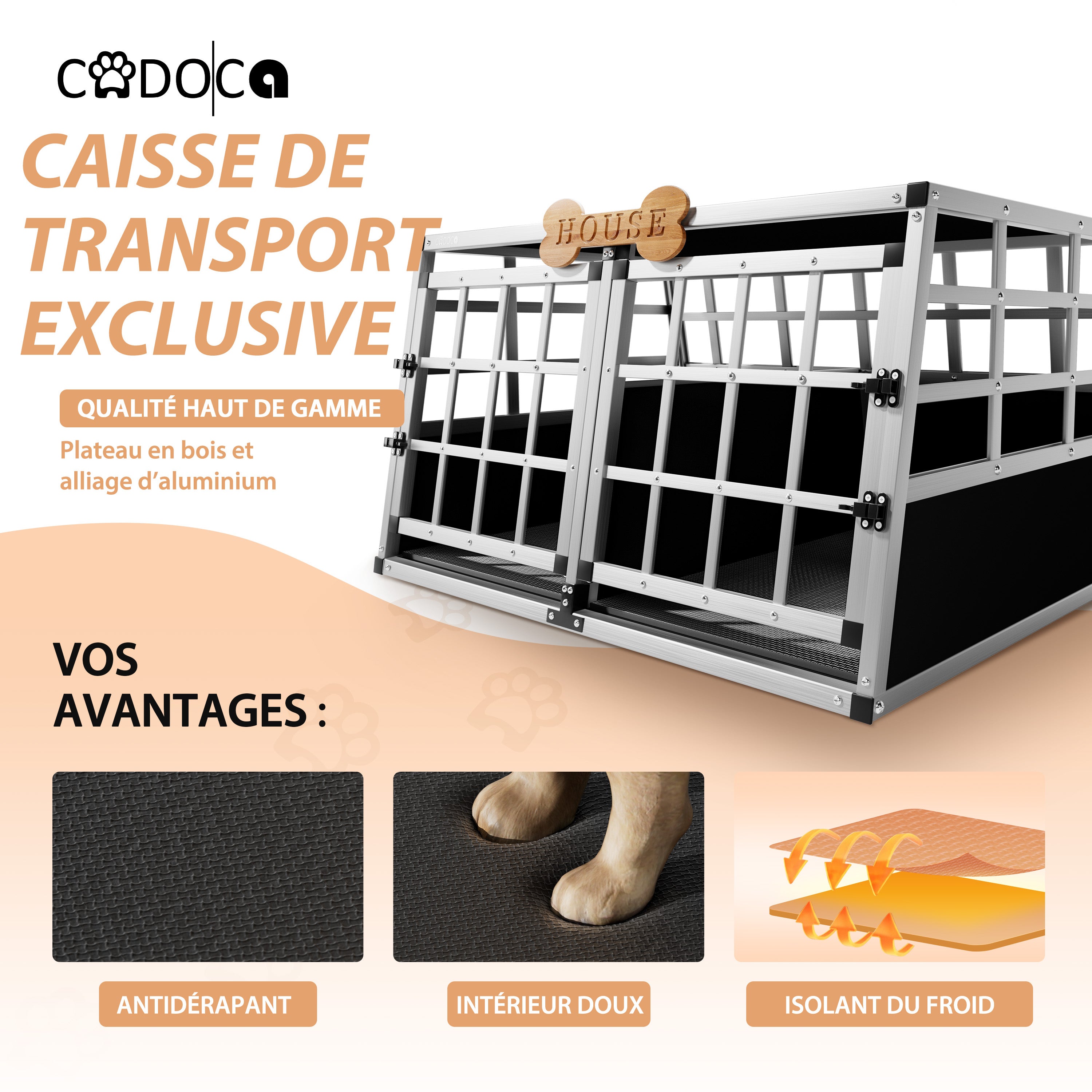 CADOCA® Cage de Transport XL pour Animaux Aluminium MDF 2 Portes Noir Caisse Chien boîte Box de Transport Voiture - 5