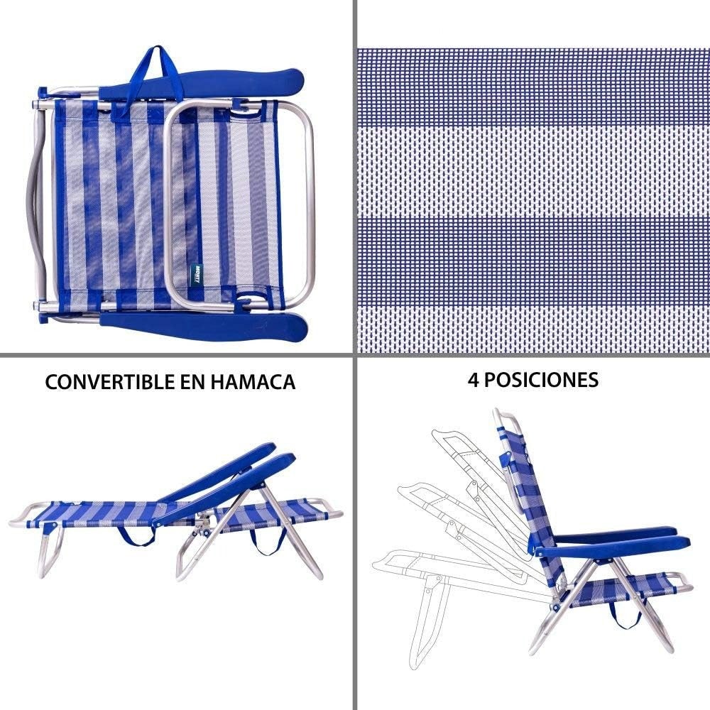 2 Sillas Playa Sillón Bajo Plegable Convertibles en Cama de Aluminio Ligero Turquesa - 6