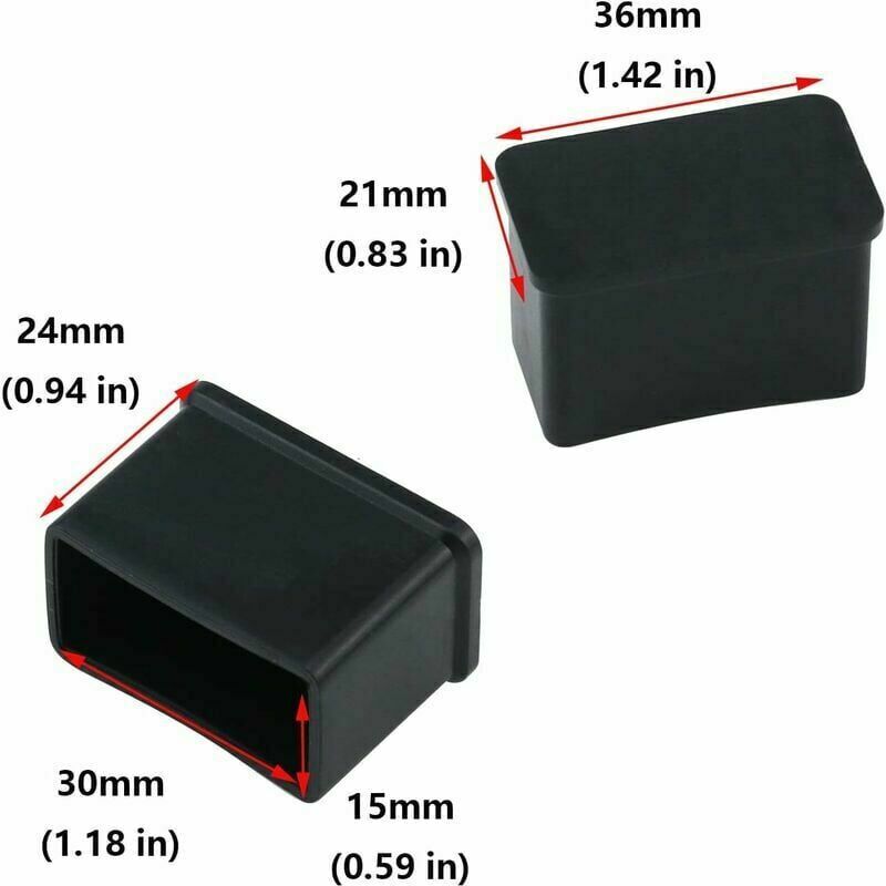 Lot de 12 Embouts de Protection Rectangulaires en Feutre de Caoutchouc pour Pieds de Table ou de Chaise - Noir, 15 x 30 mm. - 3