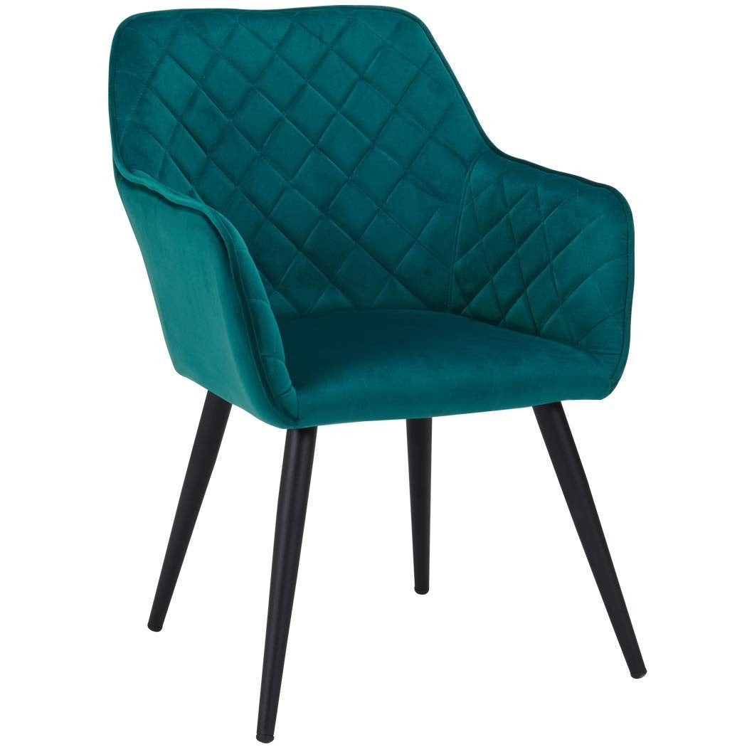 Sillón de salón / silla de comedor en tela de terciopelo azul verde patas de metal fal09057