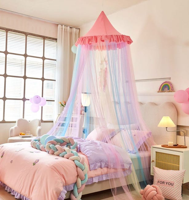 HUOQOU Double couche princesse ronde dôme auvent tente pour filles adultes enfants rêveur moustiquaire mignon chambre décoration château jeu rideau HUOQOU Double couche princesse ronde dôme auvent tente pour filles adultes enfants rêveur moustiquaire mignon chambre décoration château jeu rideau