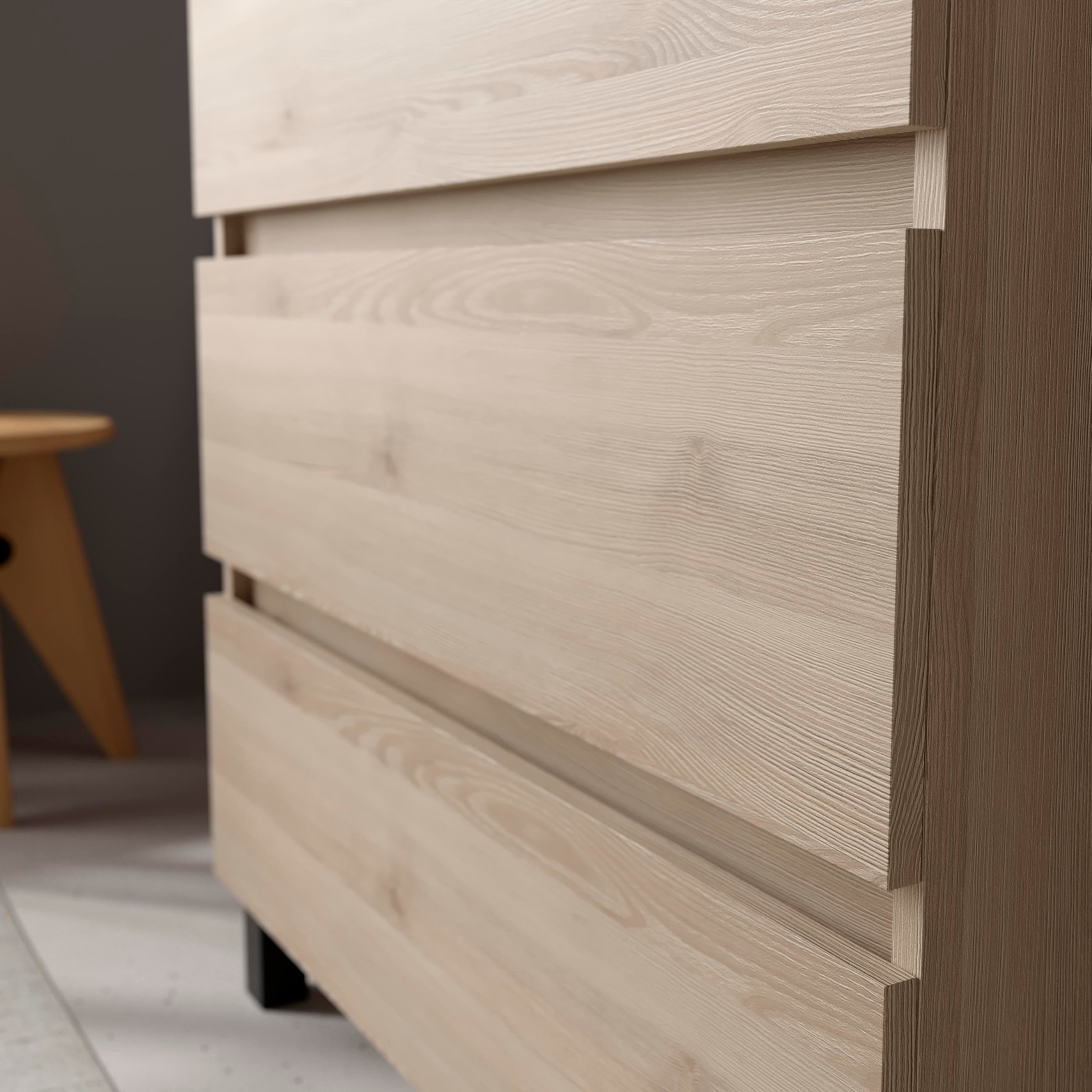 Meuble de salle de bain BEQUIA 3C 100cm Naturel | Vasque Porcelaine Centrale - 3