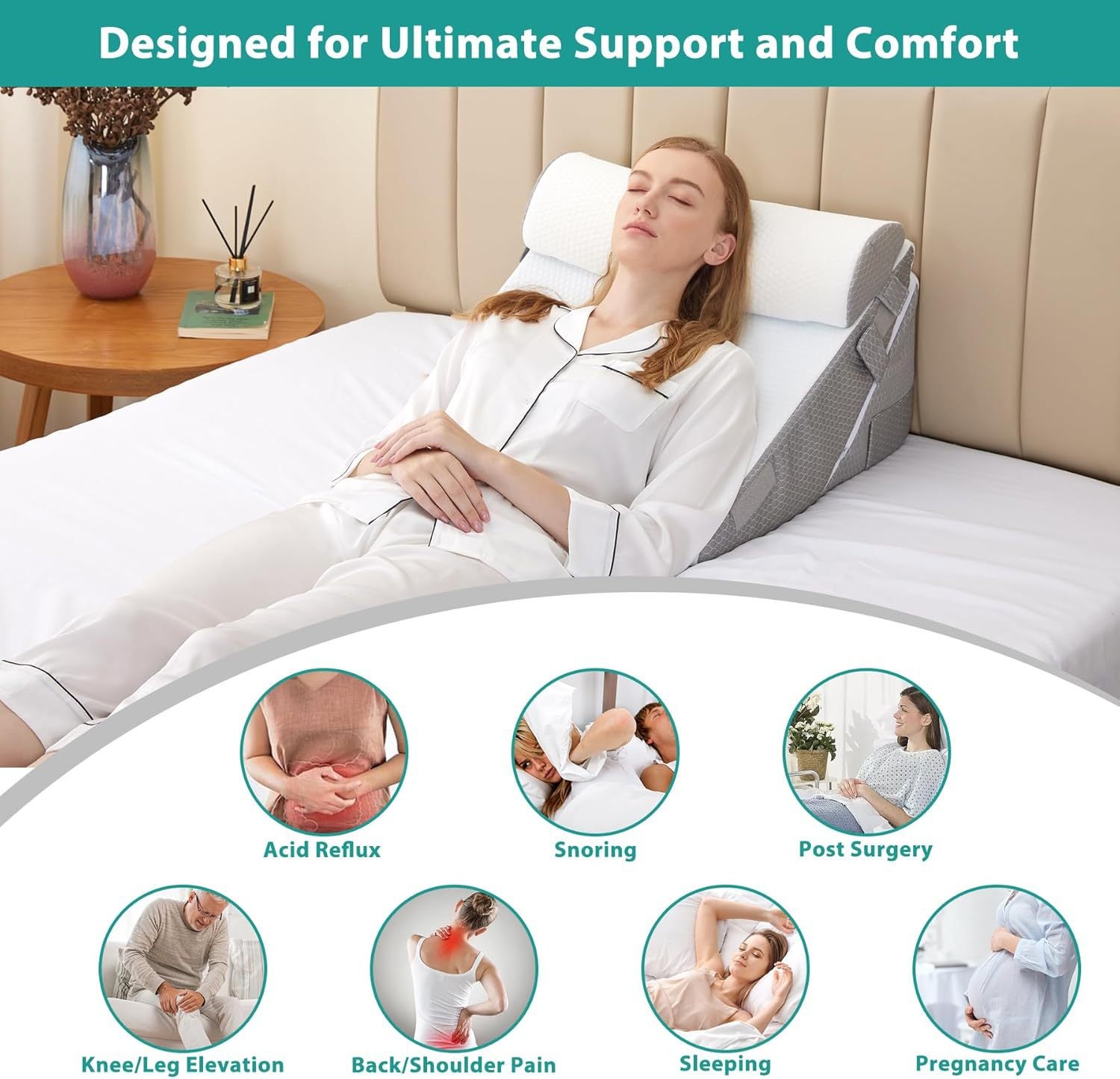 Ensemble de trois coussins postopératoires en forme de coin,Coussin en forme de coin ajustable, idéal pour dormir, incliner la tête de lit et - 5