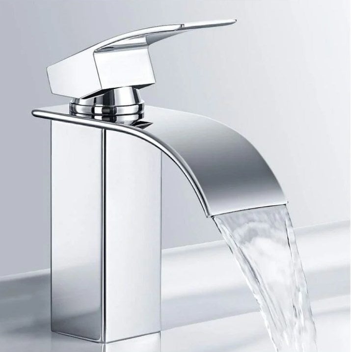 Bateria umywalkowa typu wodospad, bateria łazienkowa ze stali nierdzewnej, bateria umywalkowa chromowana, elegancki design