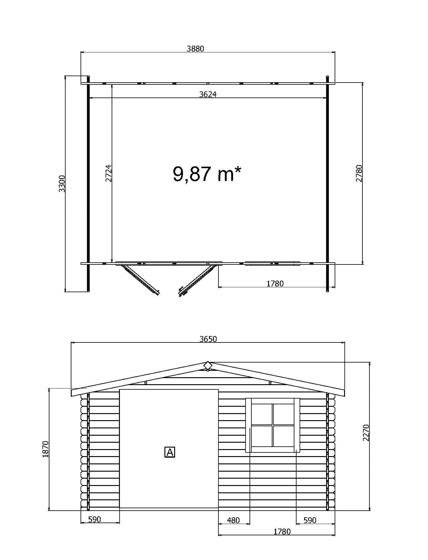 Abri de jardin en bois traité, ep 28mm, surface utile 9.9m² INT043/INEKSA - 7
