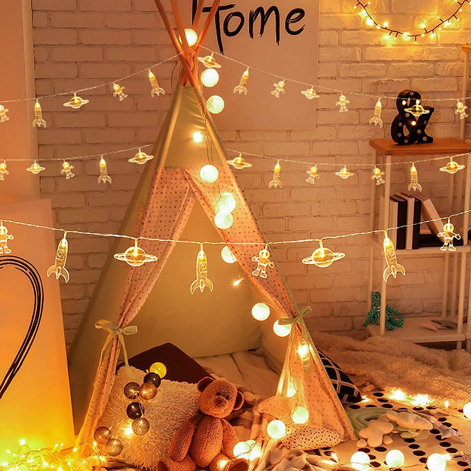 Guirlande lumineuse à LED, chambre d'enfant LED guirlande lumineuse avec astronaute vaisseau spatial fusée pendentifs (Blanc chaud, 3M 20LED) - 2