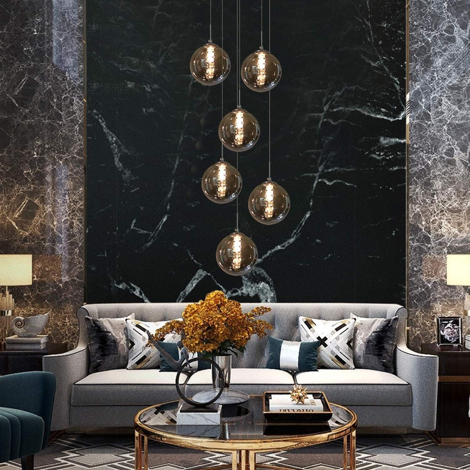 NETTLIFE Suspension G9 verre gris Diam.31cm 6 ampoules couleur cuisine salon lampe chambre lampe couloir - 2