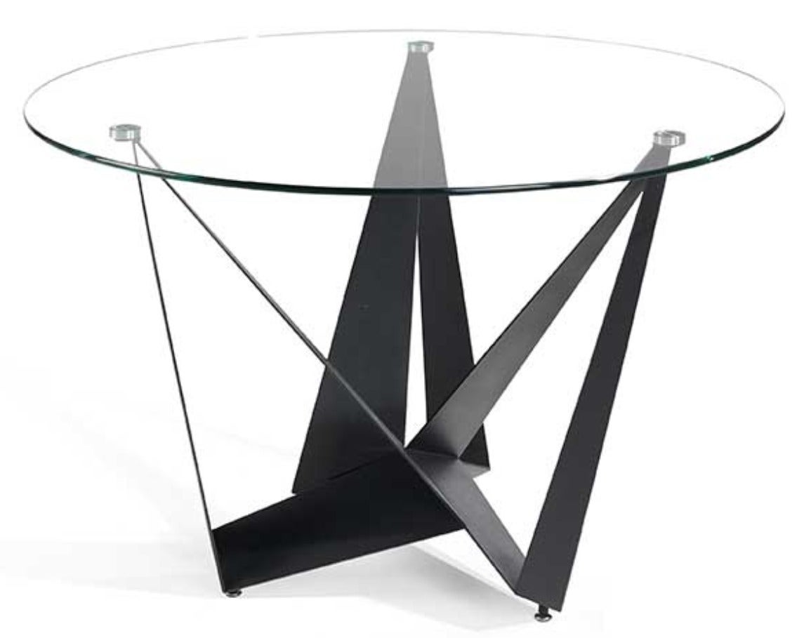 Table à manger ronde design verre trempé et pieds acier noir Bazika ...