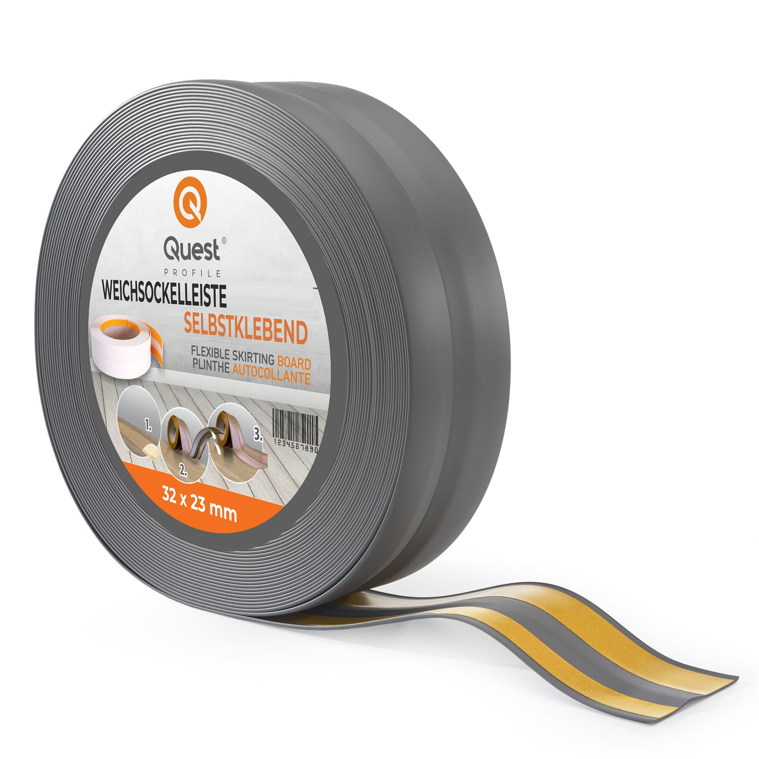 Quest rodapié pvc 32x23mm, 15m, autoadhesivo, rodapiés blando, zócalo blando, graphite