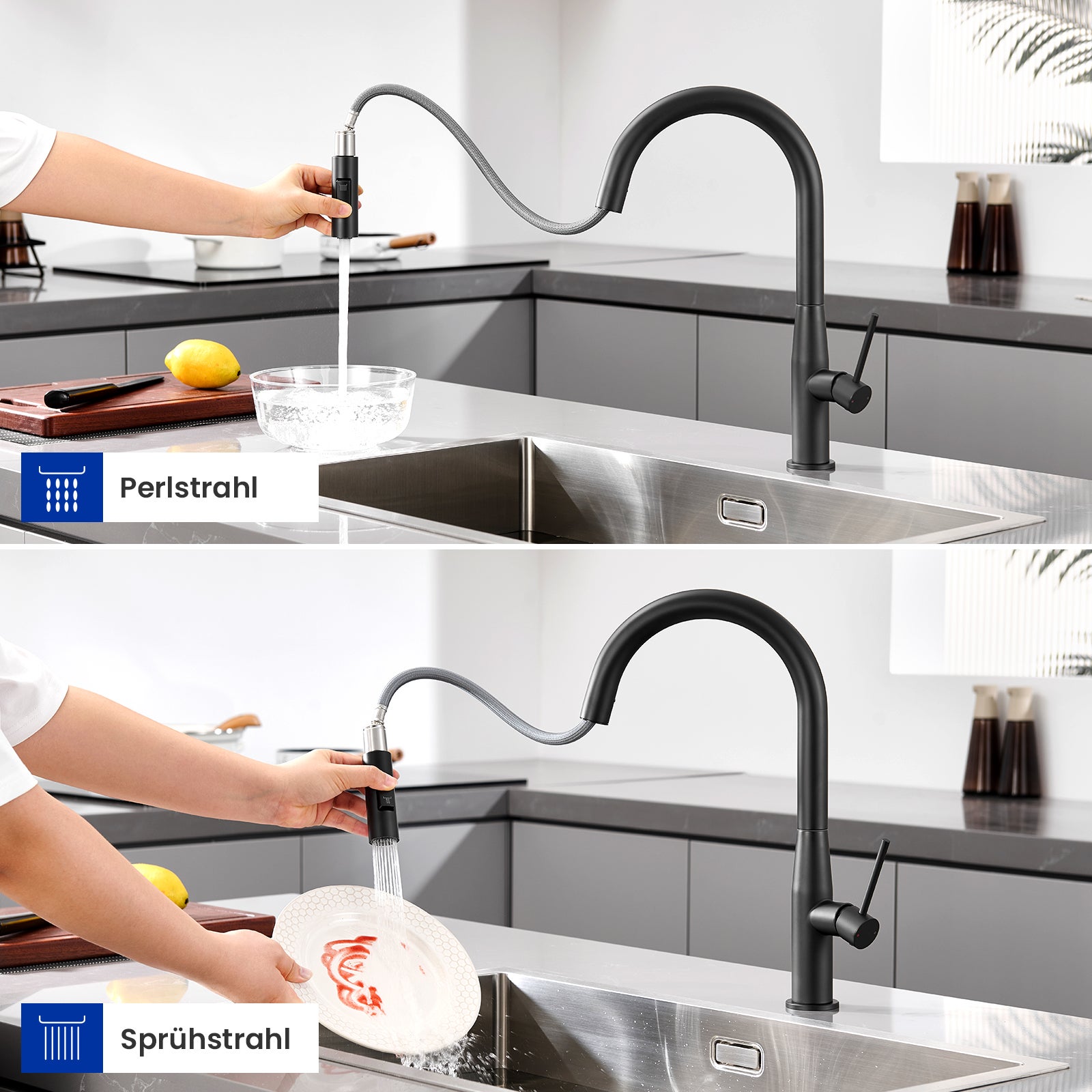 Rubinetto da cucina, Miscelatore da cucina con doccetta estraibile,Rubinetti da cucina 2 getti,Rotativo a 360°,2 modalità di spruzzatura - 2