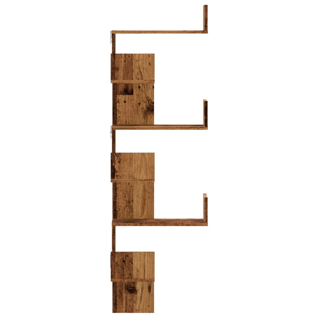 Étagère d'angle murale | Étagère flottante | Étagères de rangement vieux bois 45x45x147cm bois d'ingénierie CFW66891 - 5