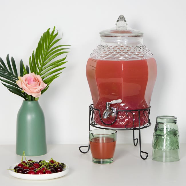 Dispenser Bevande In Vetro Relaxdays 8L Con Rubinetto - Erogatore Per Feste, Design Vintage Con Supporto - Foto 6