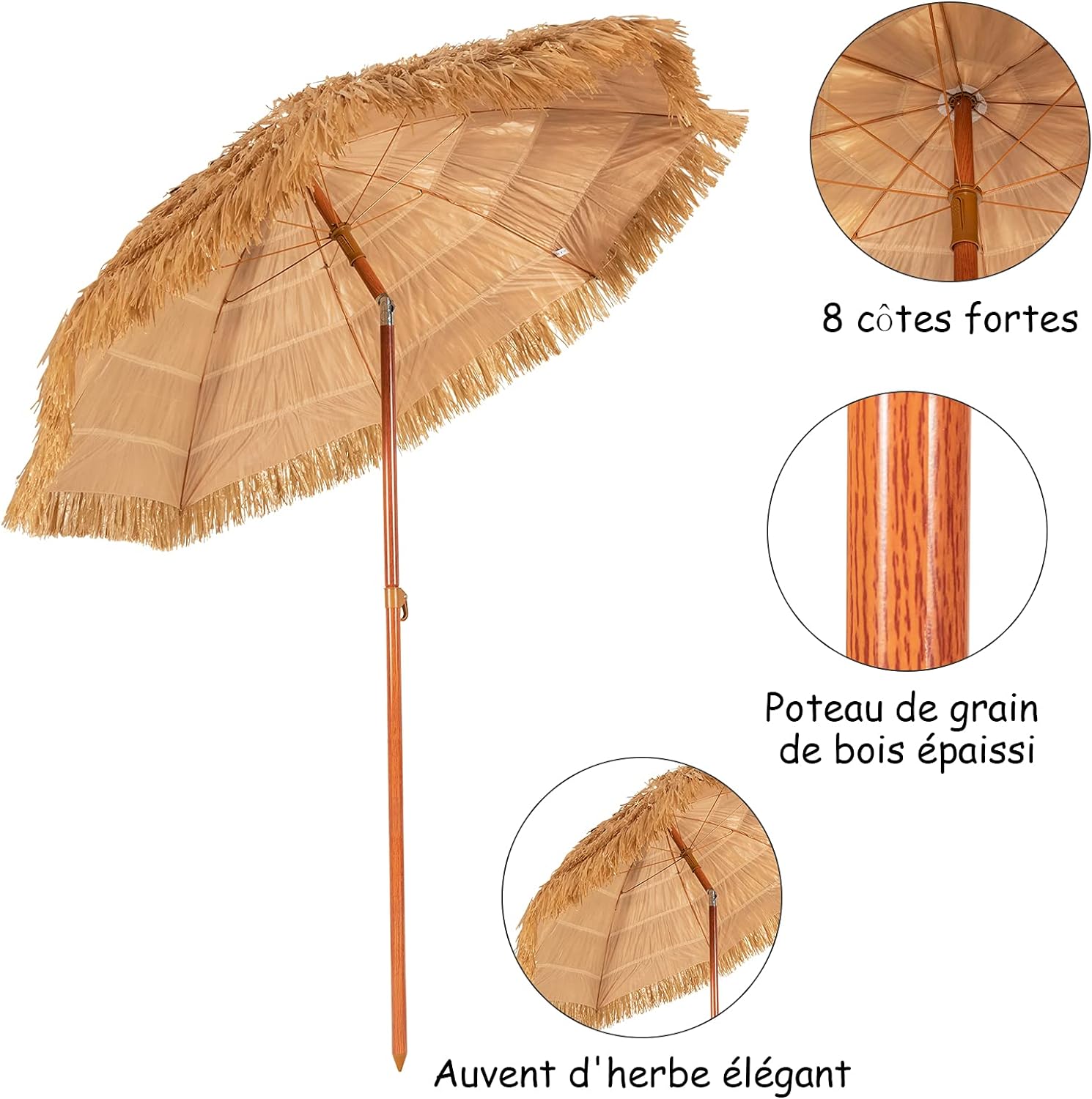 Sombrilla voladiza de pared, sombrilla de patio con cabezal inclinable y soporte ajustable, con 8 varillas y ventilación, beige - 6