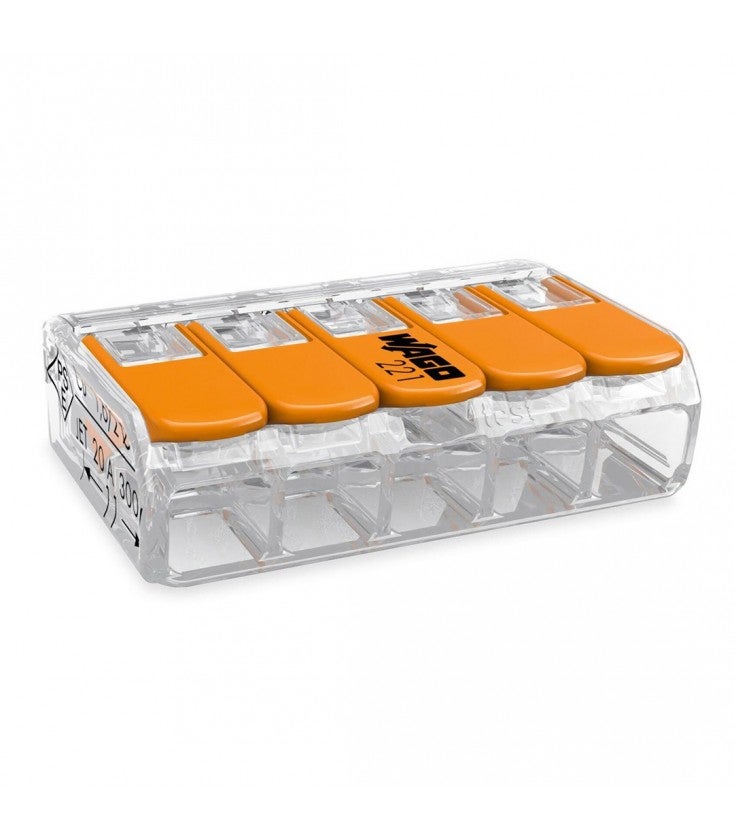 Borne de raccordement WAGO 221 Mini 5x4mm² à leviers souple & rigide - WAGO - 25 pcs - 221-415 - 3