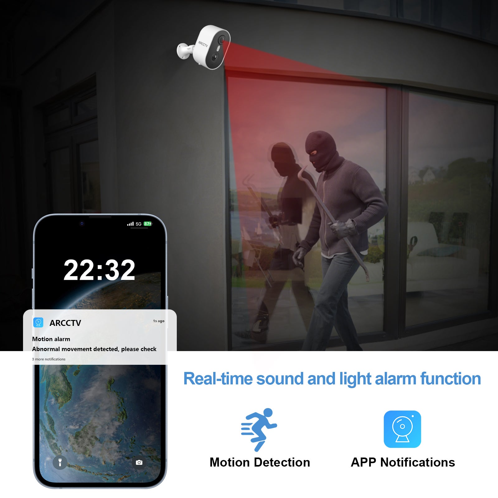 ( 2K Upgrade) Caméra de surveillance solaire d'extérieur sans fil WiFi ARCCTV 4 mégapixels, détection de mouvement PIR, vision nocturne couleur - 11