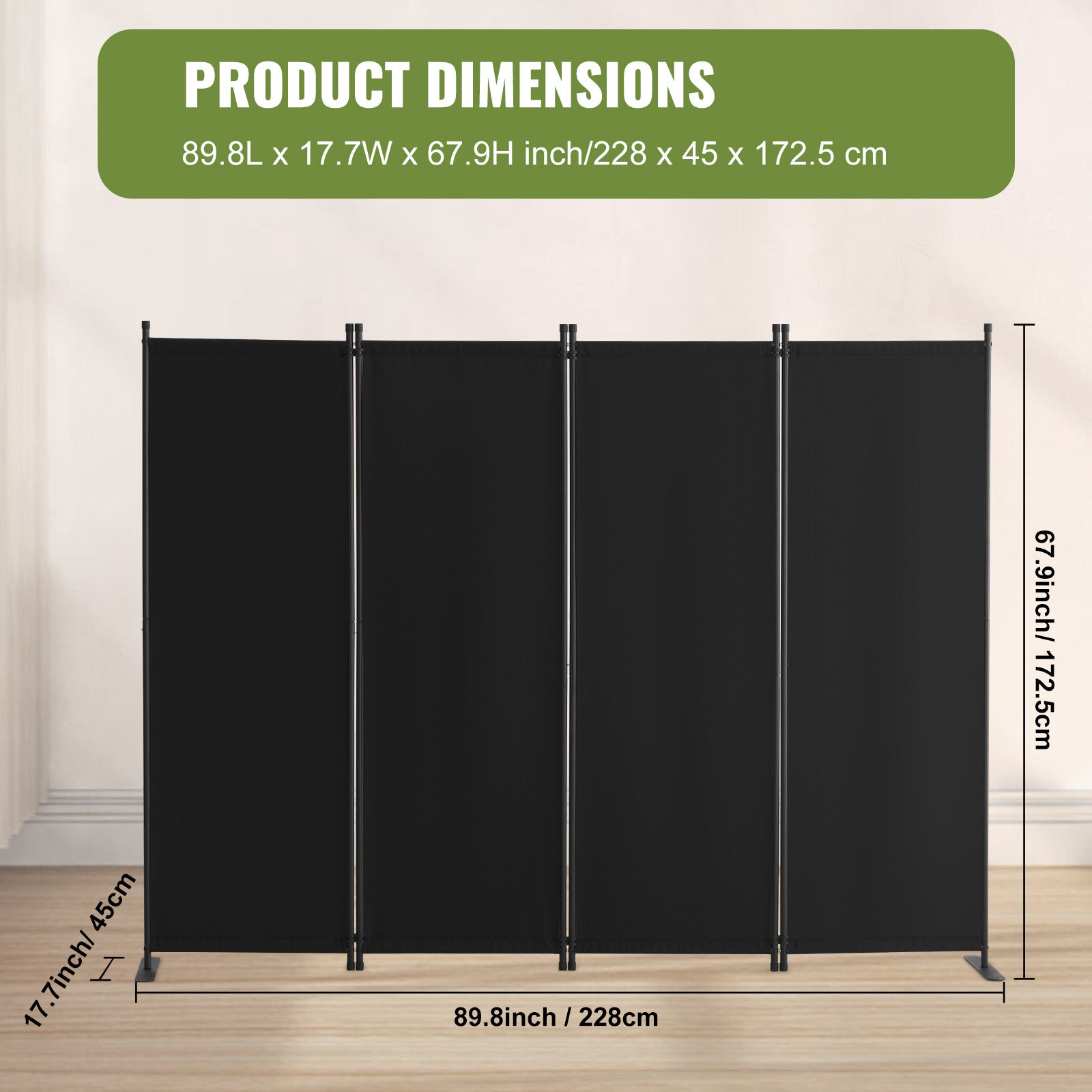 cloison de séparation 4 panneaux pliable,SucceBuy paravent de confidentialité autoportant en tissu pour bureau,chambre et salle à manger,noir - 9