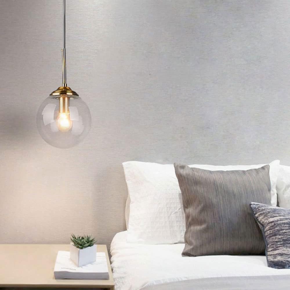 Lustre industriel DLSixyi à 3 suspensions. Sphères verre transparent/gris/ambre. Pour îlot cuisine et salon. Culot E27 - 2