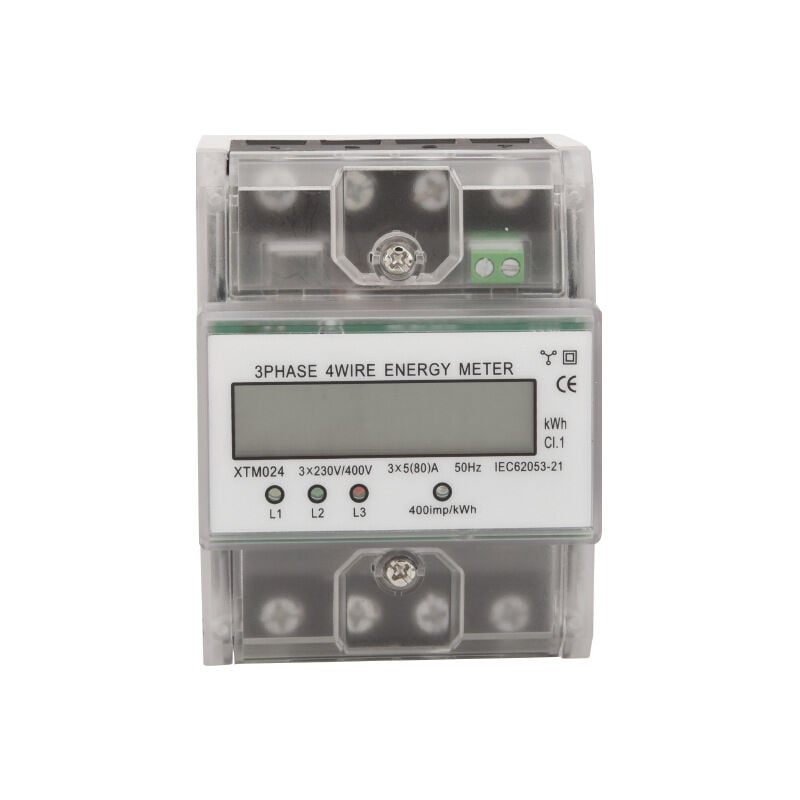 Trójfazowy czteroprzewodowy licznik energii, 220/380 V, 5-80 A, kWh, montaż na szynie DIN, podświetlenie LCD