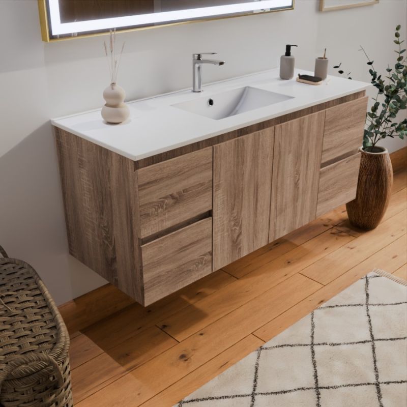 Meuble salle de bain PVC RAPHA 120 cm vasque centrée - caisson coloris Bois - 4