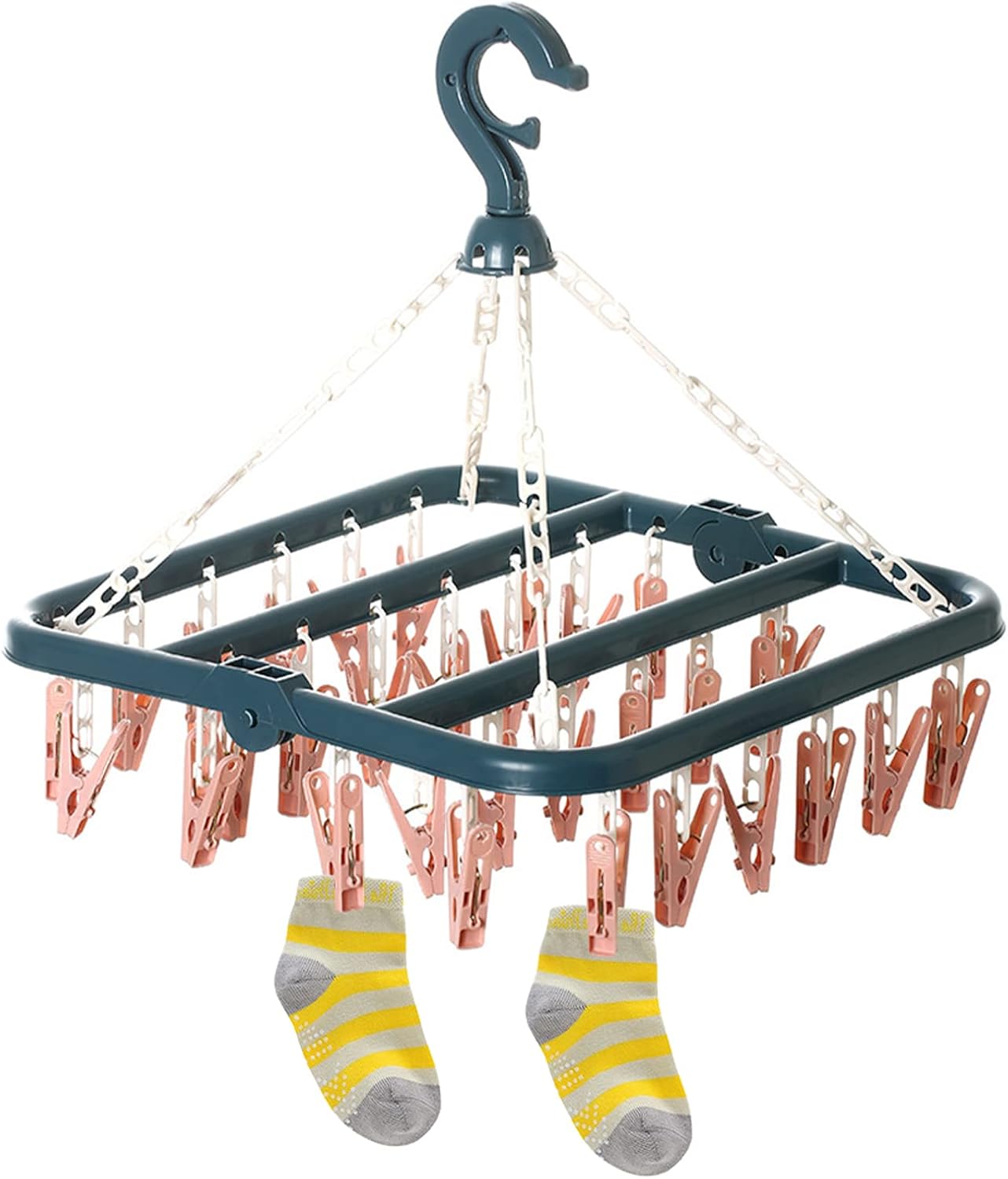 Suszarka do skarpet z 32 klipsami do bielizny i skarpetek, mocne plastikowe klipsy.