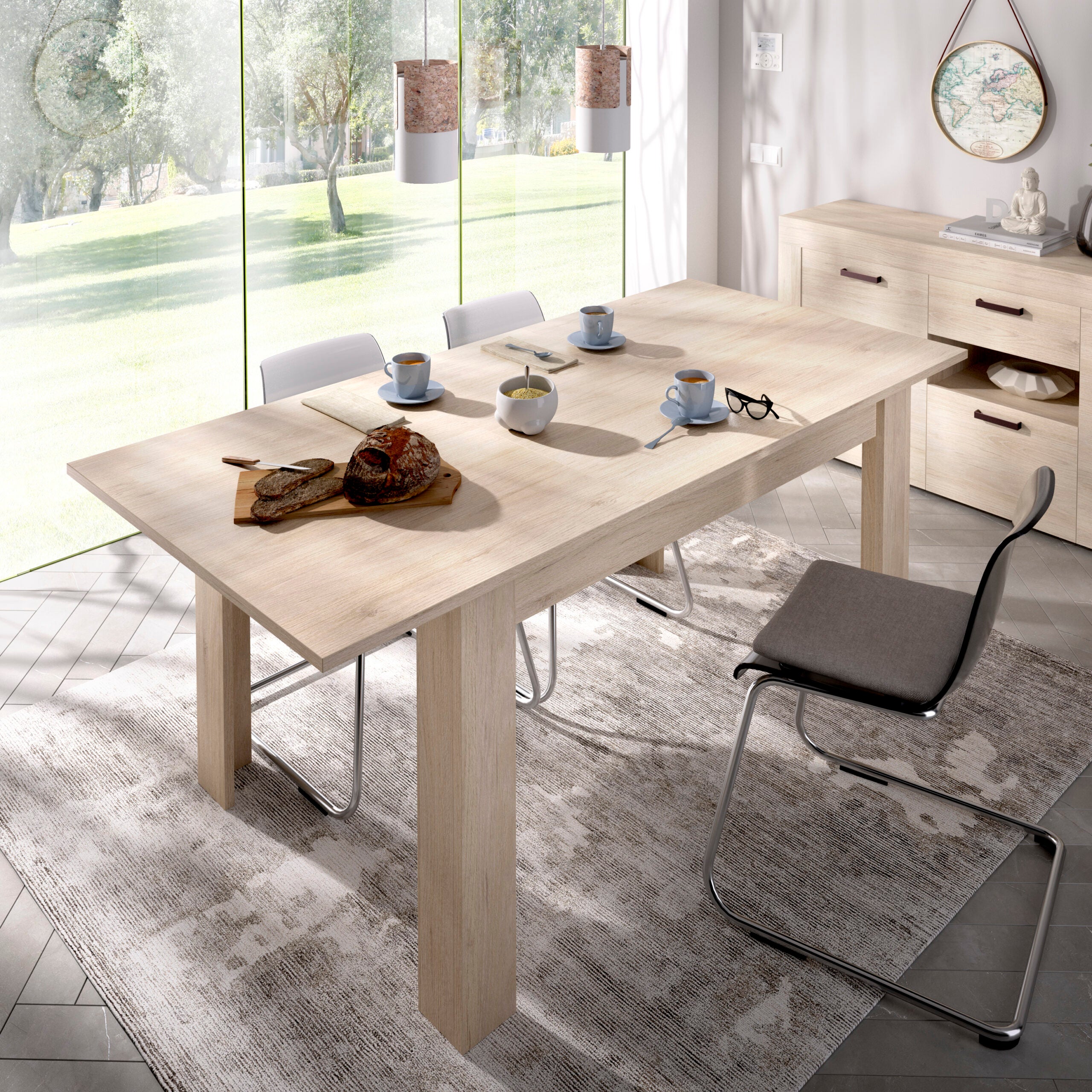 Table a manger extensible 4-6 personnes- Decor blanc - L 190 x P 90 x H 77 cm - DINE - 9
