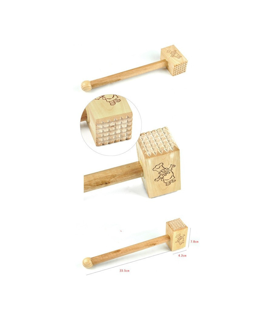 Trade Shop - Batticarne In Legno Martello Batti Carne Per Snellire Nervi Utensile Cucina Casa - - 2