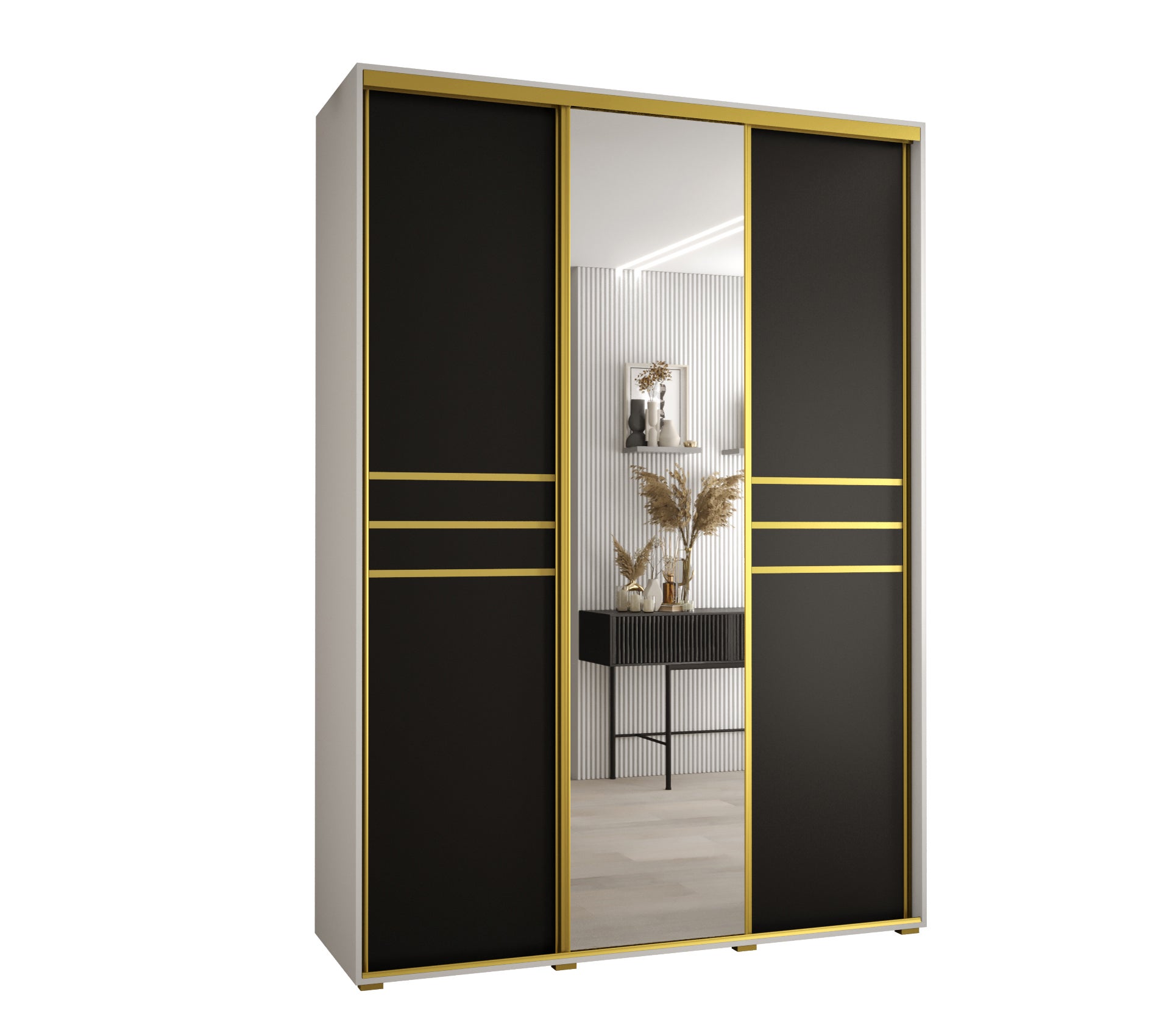 Szafa przesuwna z lustrem wysoka Davos 11 180 x 60 x 235,2 cm biały + czarny + u. złoty - Abiks Meble