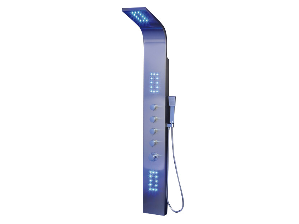 Panel prysznicowy z hydromasażem termostatycznym z diodami LED FELICITA - 20*165cm - Srebrny