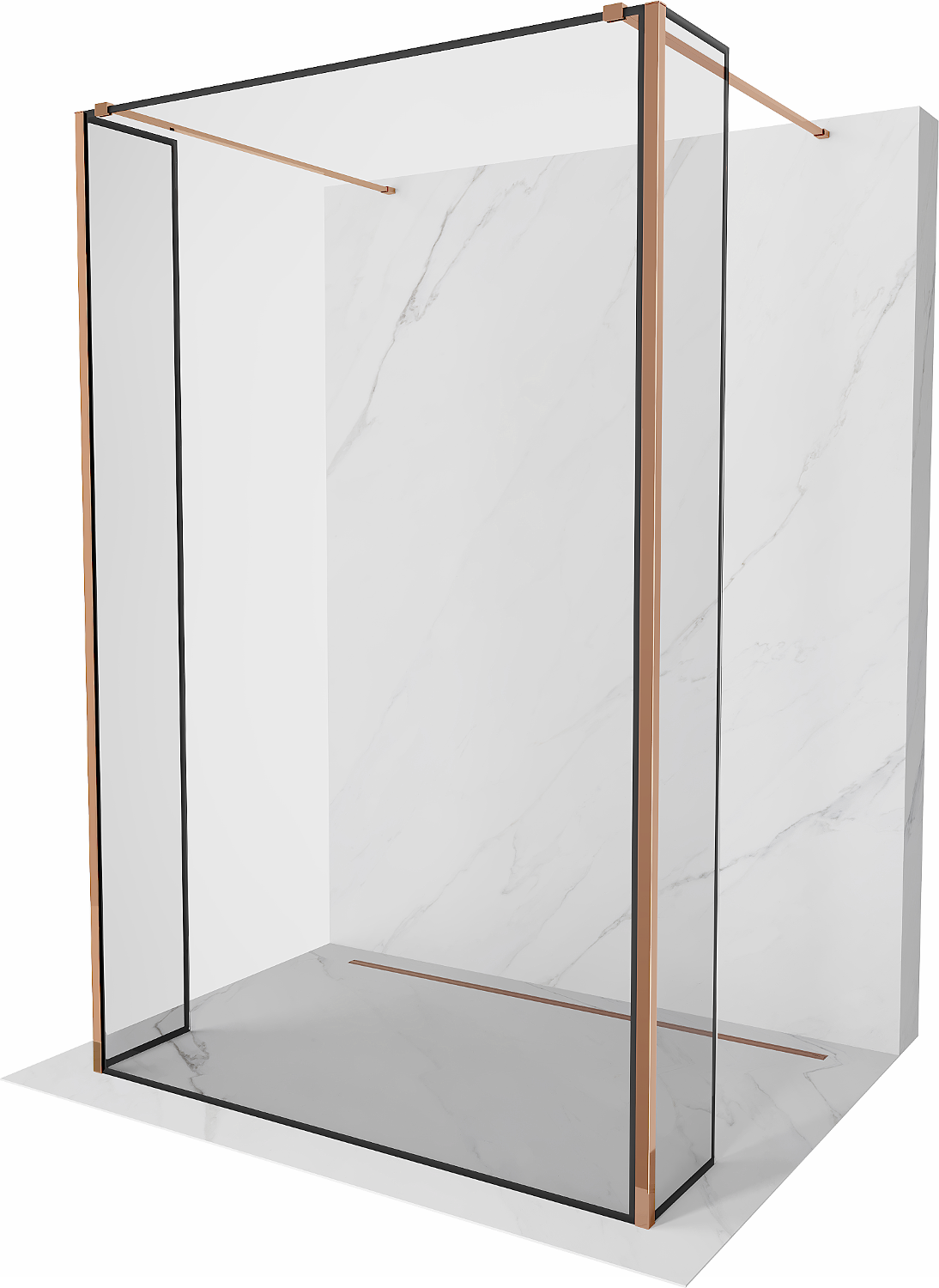 Mexen Kioto ścianka prysznicowa wolnostojąca 100 x 30 x 30 cm, czarna ramka, różowe złoto - 800-100-030-222-60-70-030