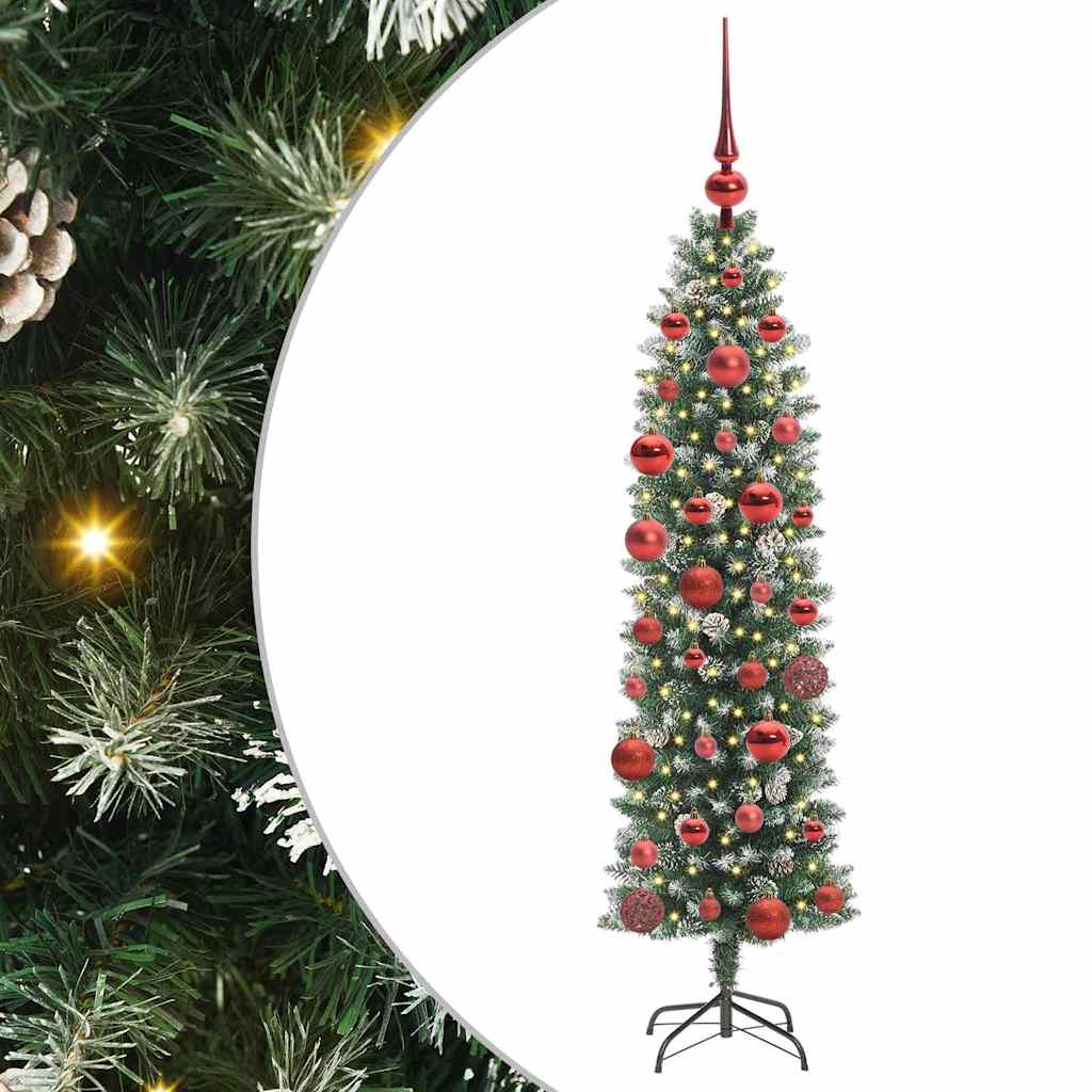 Sztuczne smukłe drzewo bożonarodzeniowe Zielono-biały 150 cm