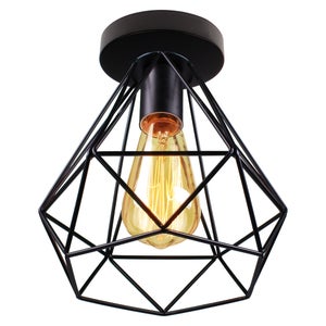 Lampada A Sospensione Industriale A Forma Di Diamante, Gabbia Metallica, 95 Cm Regolabile, Oro, Con Lampadina E27 Inclusa