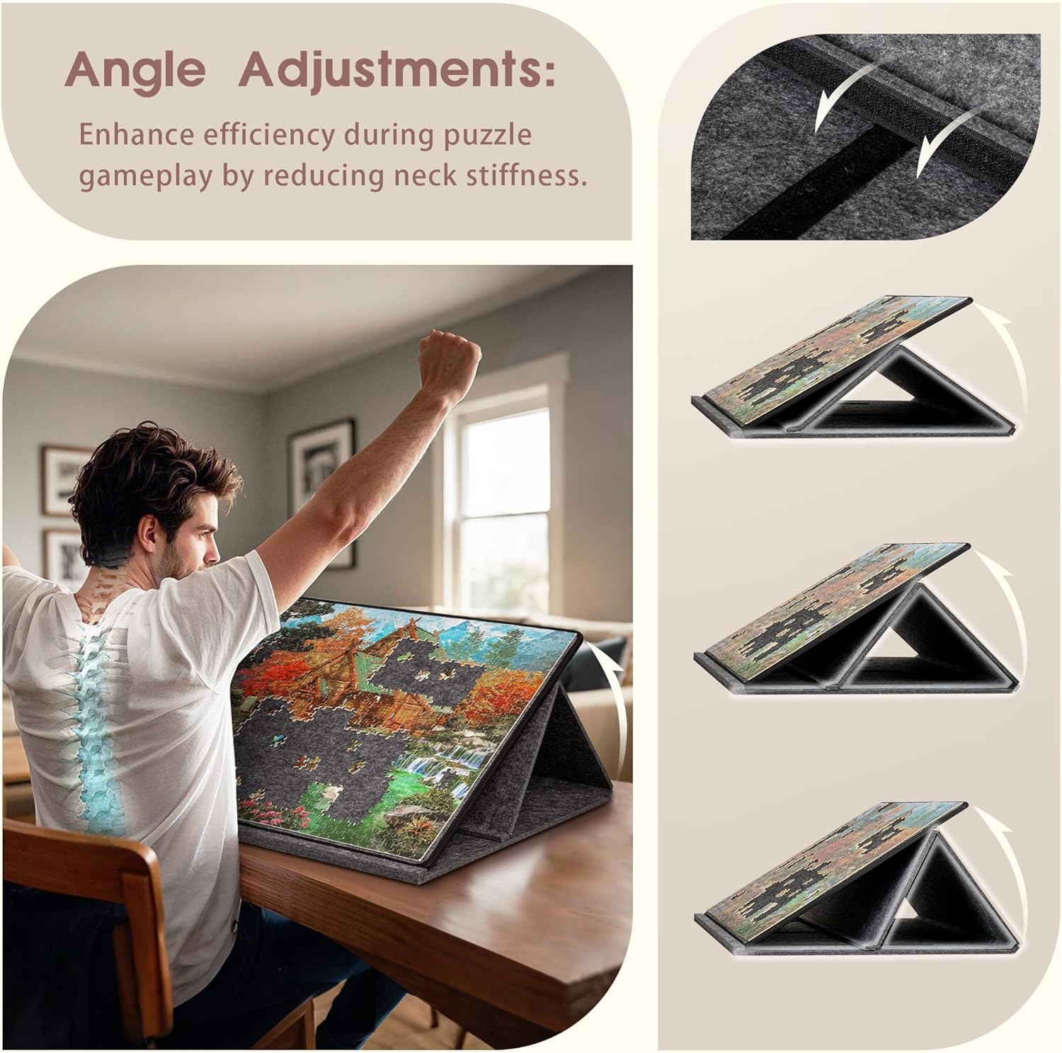 Plateau de puzzle portable en feutre de 1000 pièces avec 6 plateaux de tri de couleurs,plateau inclinable, support et couvercle 2 en 1,angle réglable - 2